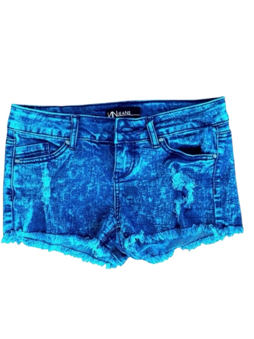 NN JEANS SHORTS BLUE ACID WASH SZ 3 DISTRESSED JORTS SHORTIE LOW RISE RAW EDGE